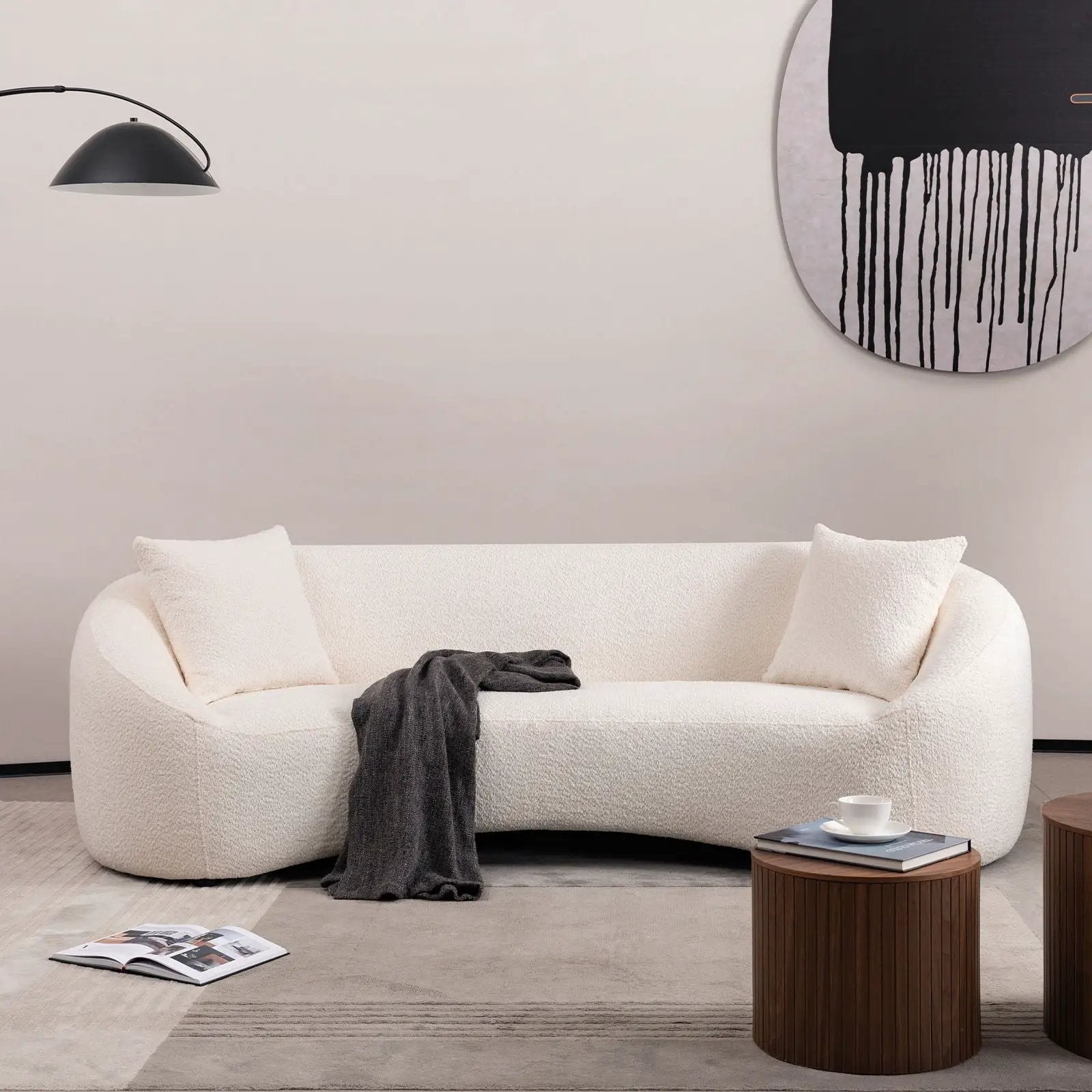 Curved 3 Seater Sofa For Living Room - White by Unique Piece Furniture