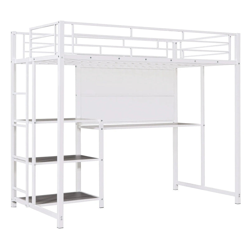 Metal Loft Bed With Desk, 3 Shelves And Ladder by Unique Piece Furniture