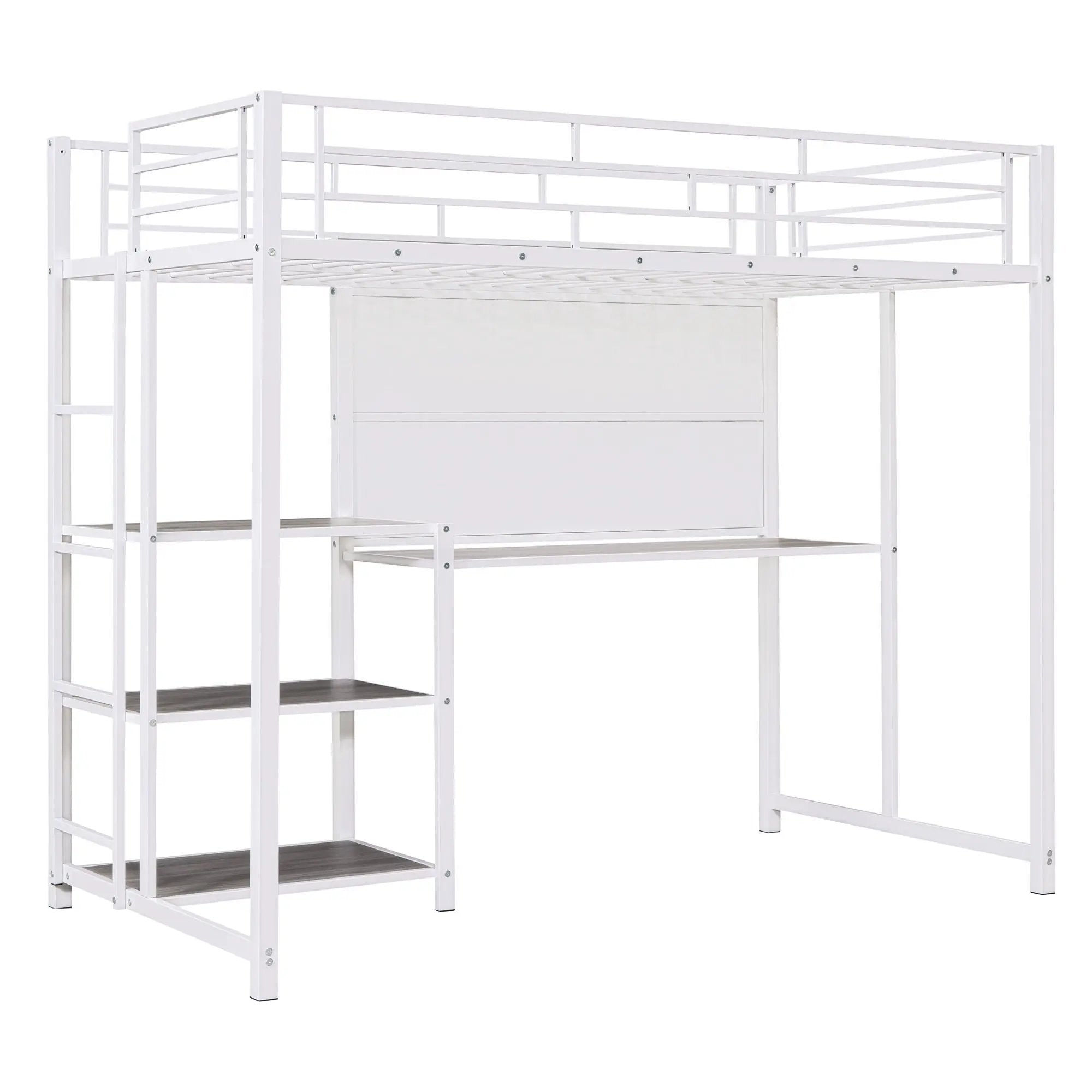 Metal Loft Bed With Desk, 3 Shelves And Ladder by HouseOfZazla
