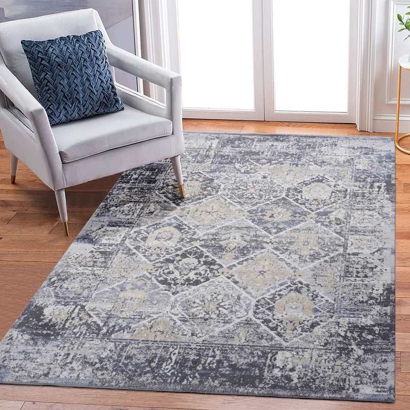 Payas - 6' X 9' Traditional Area Rug - Gray / Blue by HouseOfZazla
