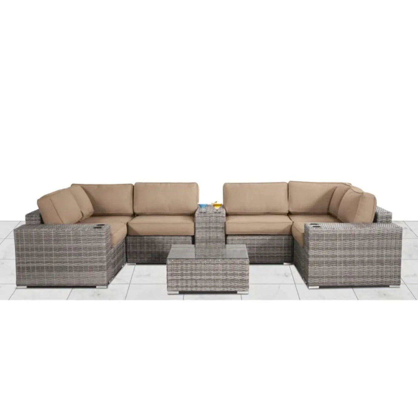 Modern Patio Rattan Sectional Set With Cushions by Unique Piece Furniture