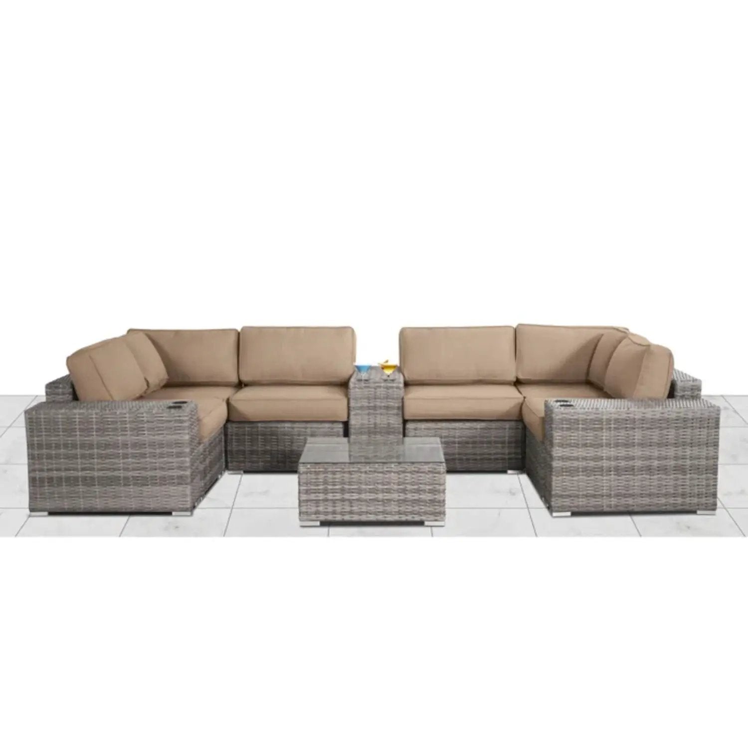 Modern Patio Rattan Sectional Set With Cushions by Unique Piece Furniture