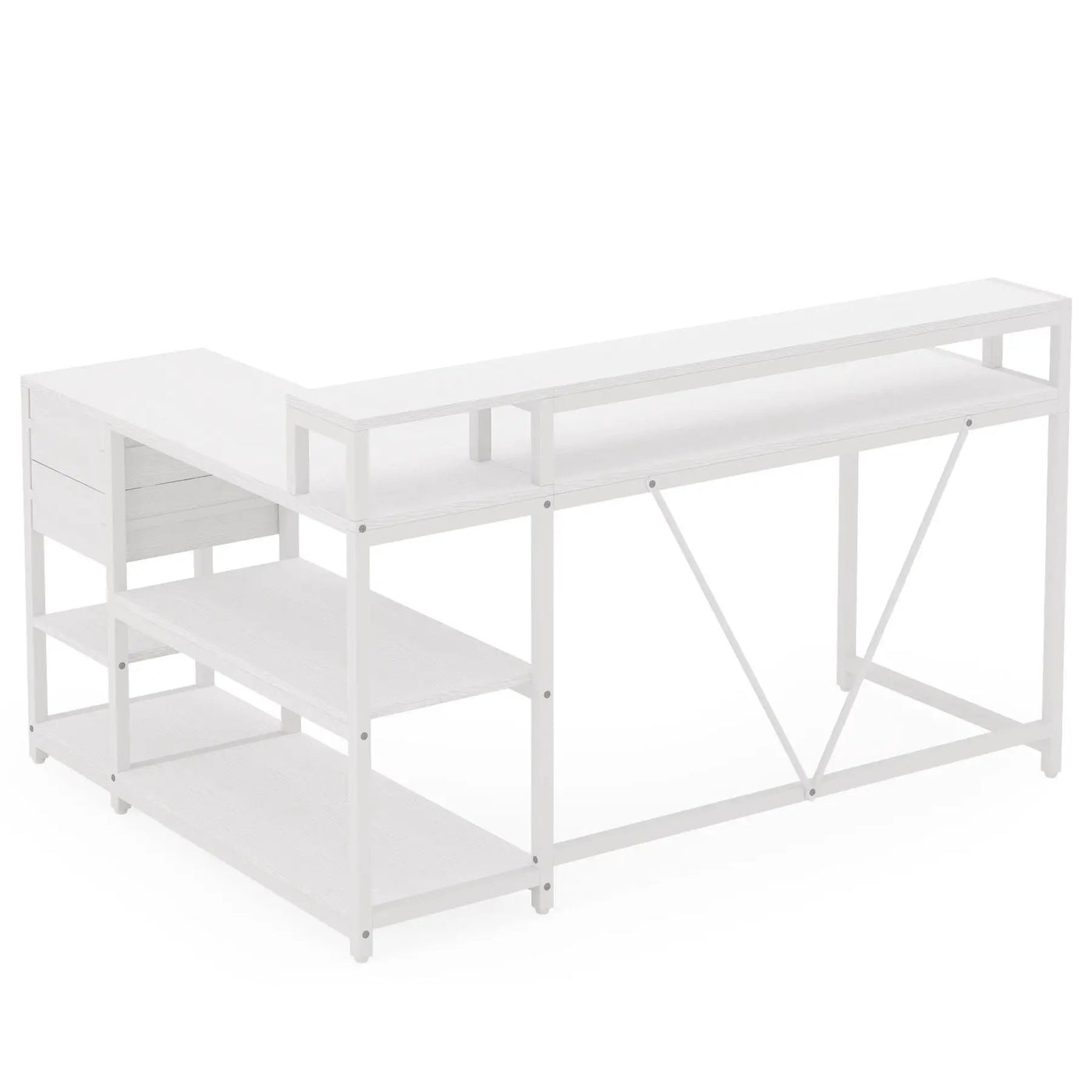 L-Shaped Home Office Desk With Monitor Riser, Drawers, And Storage Shelves by HouseOfZazla