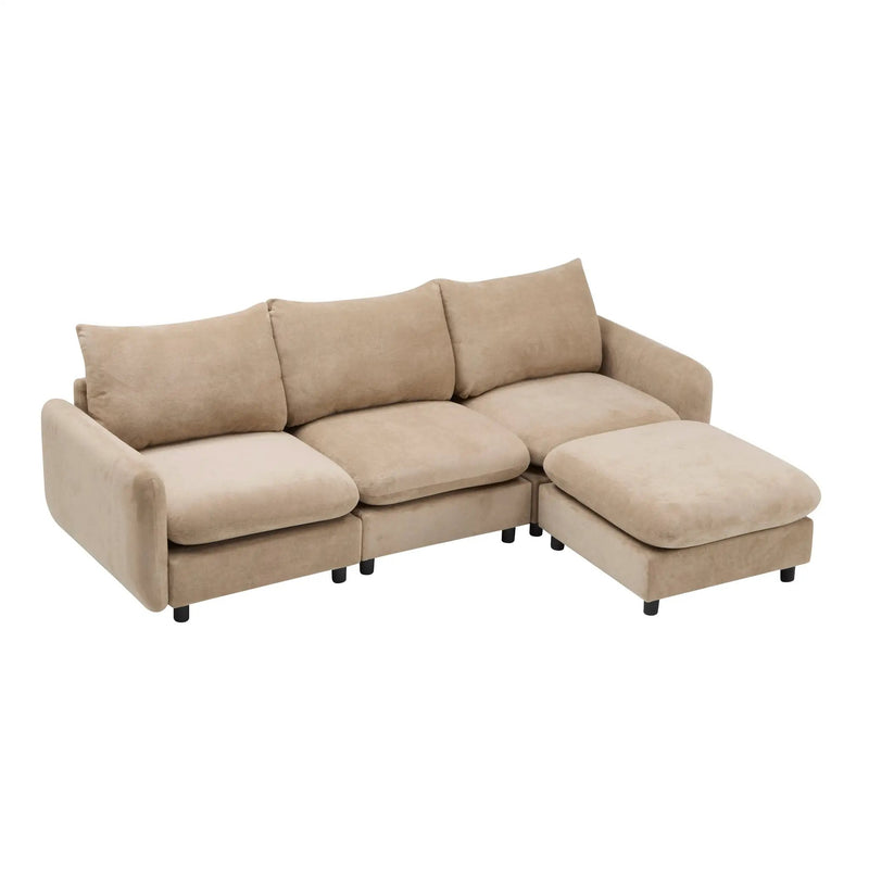 99 in. 4-Piece L Shaped Modular Velvet Sectional Sofa with Ottoman by HouseOfZazla
