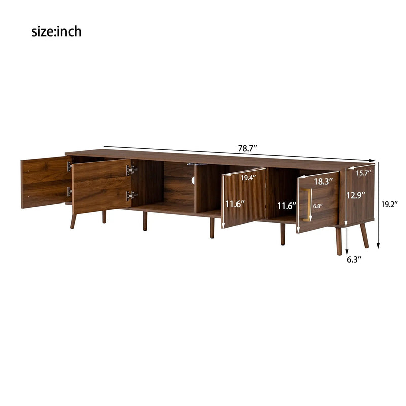 TV Stand For TVs Up To 85" With Fluted Door, Cable Management, Soft-Closing Hinges - Walnut by Unique Piece Furniture
