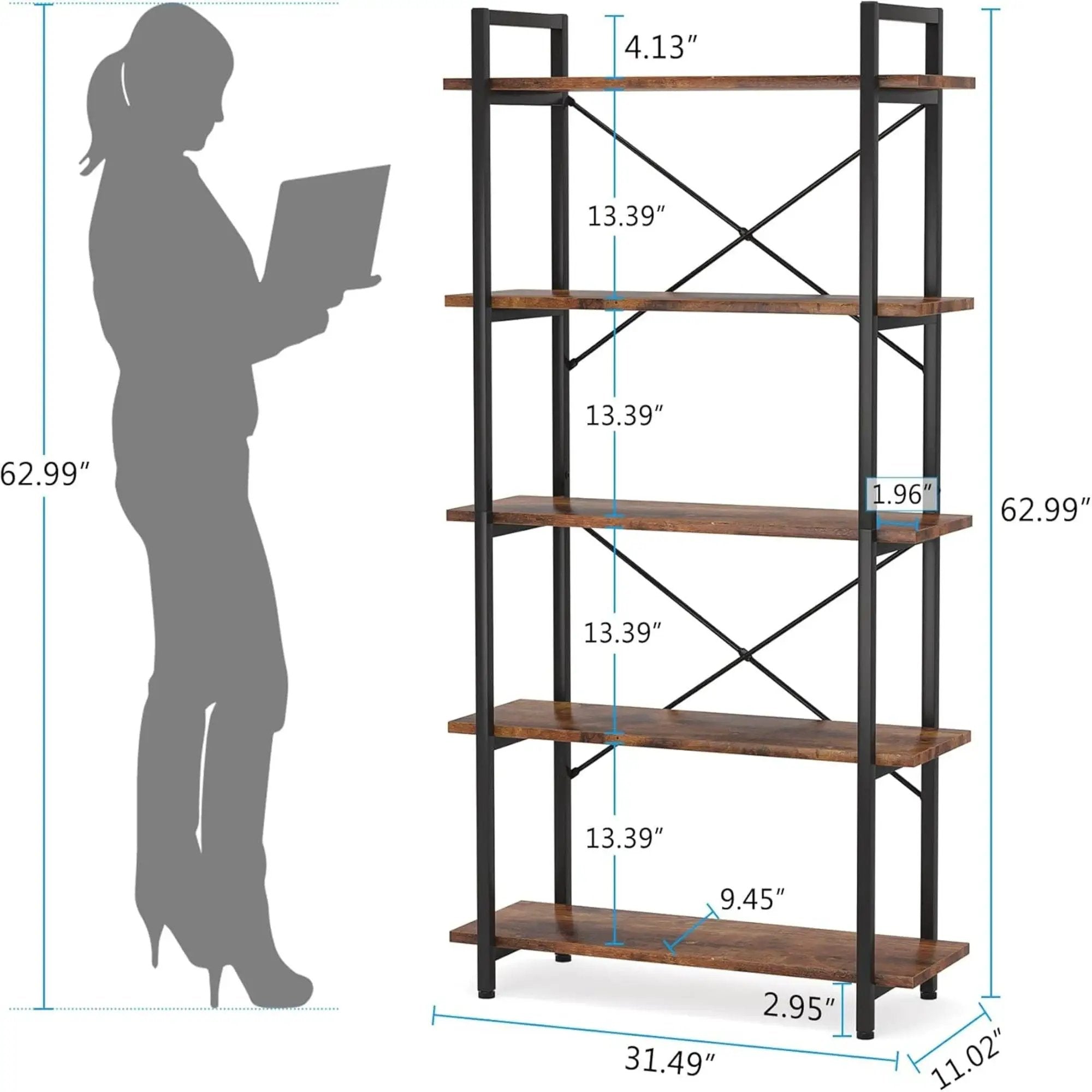5 Tier Bookshelf Unit With Accents For Living Room - Black / Brown by HouseOfZazla