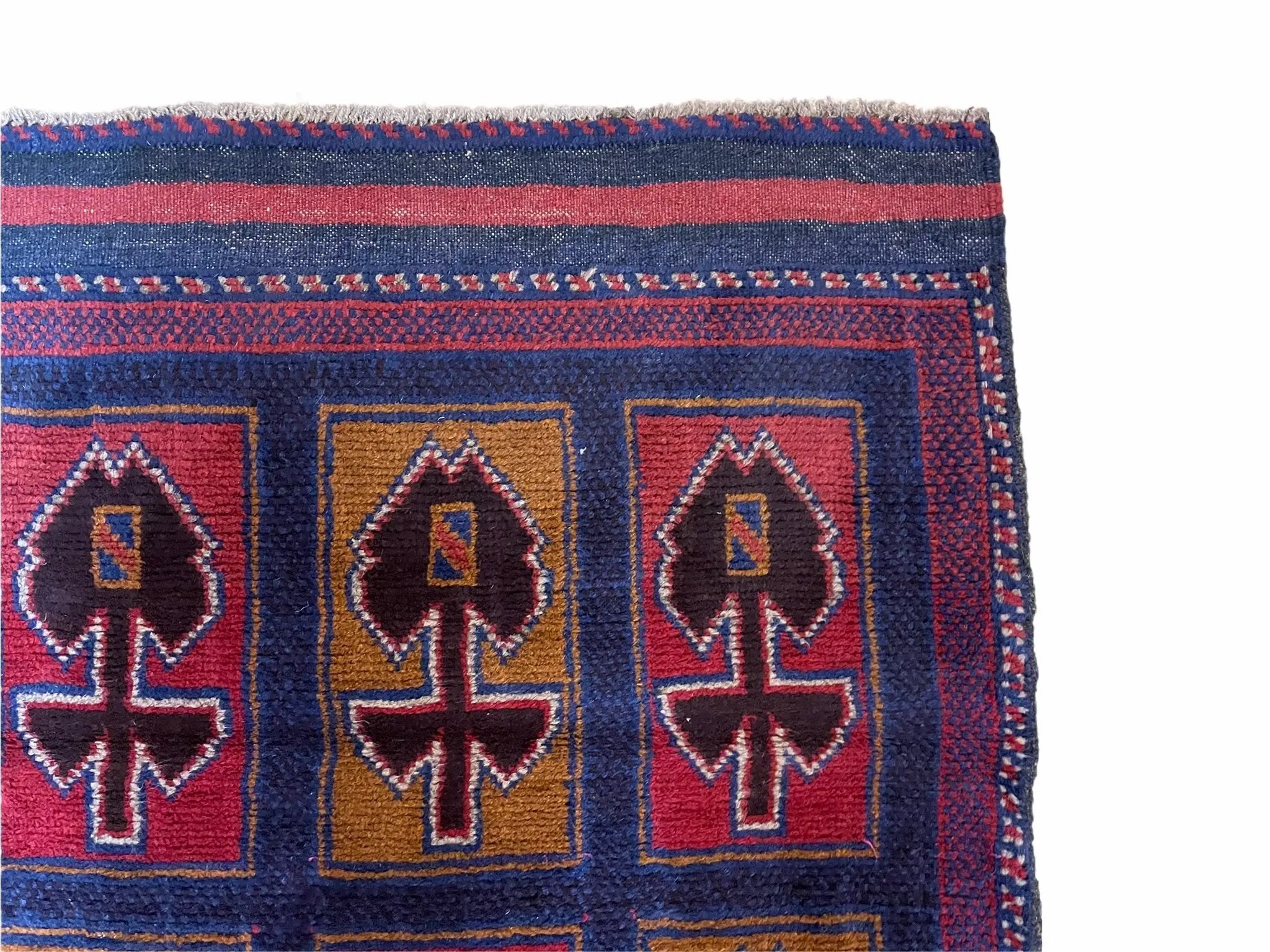 2' 9" X 4' 5" Vintage Handmade Tribal Wool Rug Balouchi Afghan Rug Blue Red 3x5 by Jewel Rugs