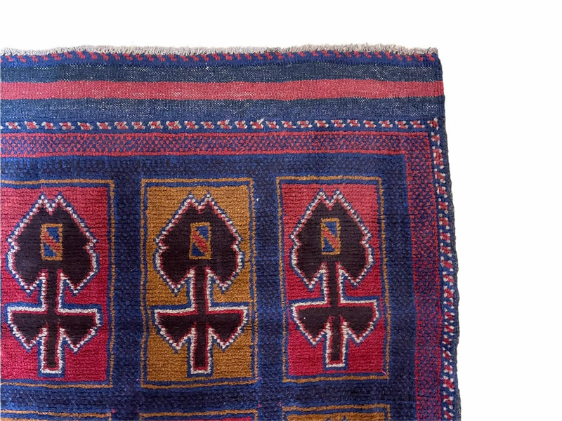 2' 9" X 4' 5" Vintage Handmade Tribal Wool Rug Balouchi Afghan Rug Blue Red 3x5 by Jewel Rugs