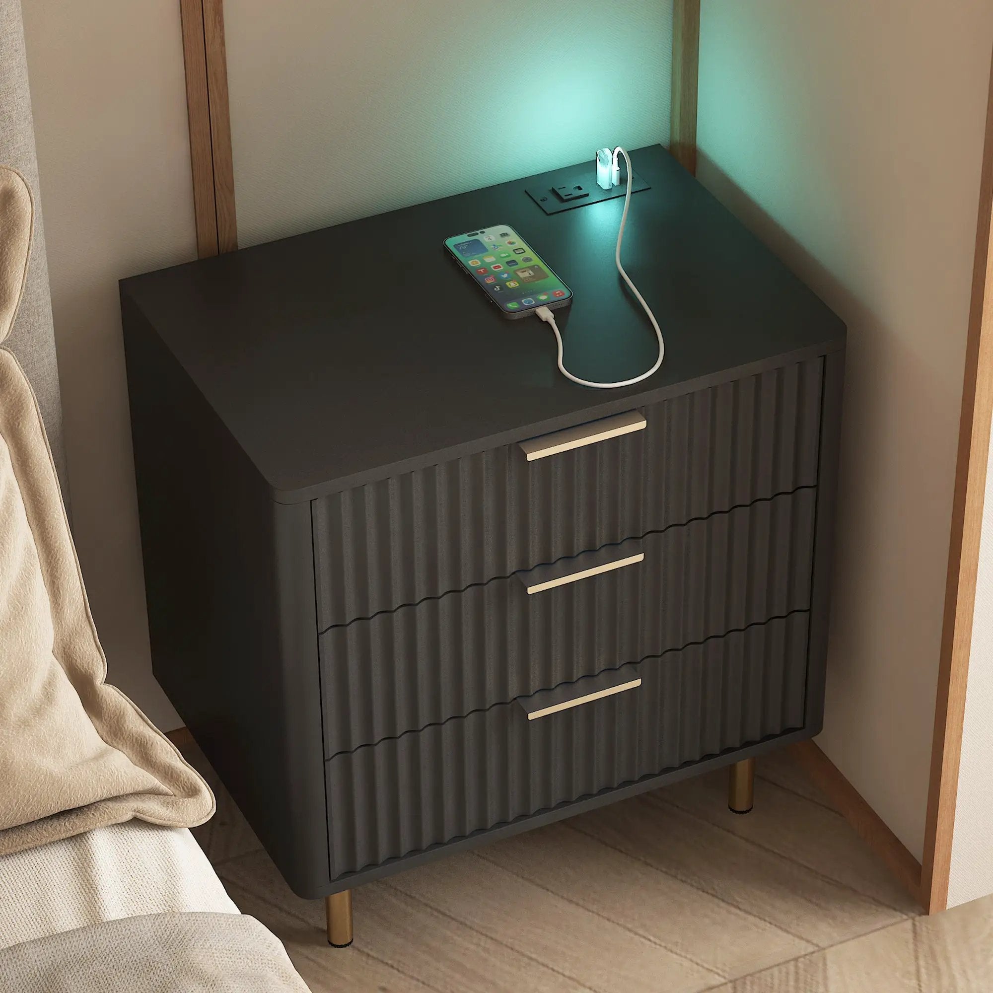 Nightstand with Charging Station and Night Light by HouseOfZazla