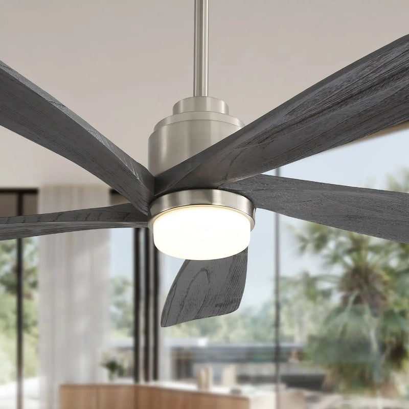 Modern Ceiling Fan With Dimmable LED Light 5 Solid Wood Blades Remote Control Reversible Dc Motor With Smart App Control - Nickel by Unique Piece Furniture