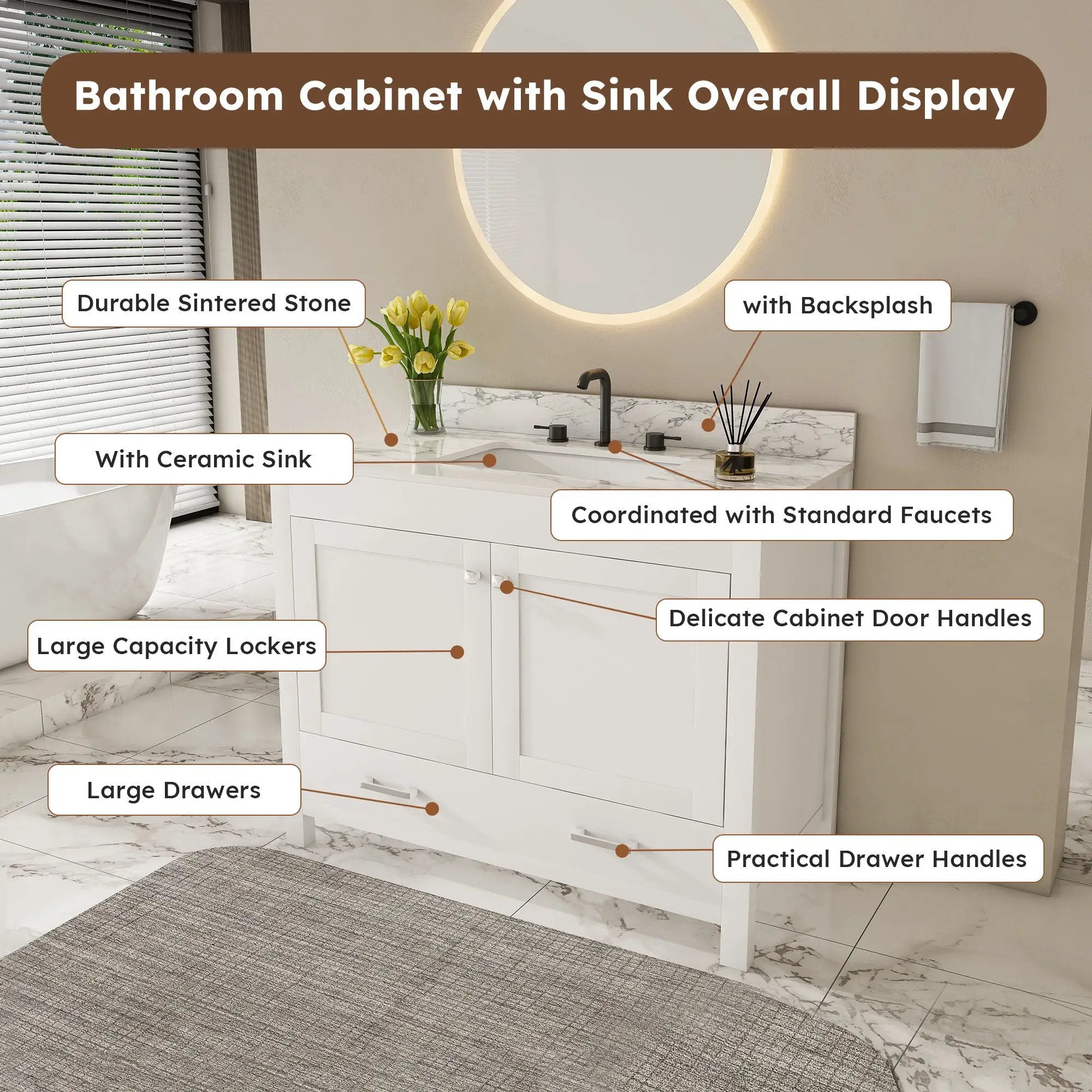 43" Bathroom Vanity Multi Functional Cabinet - White by HouseOfZazla