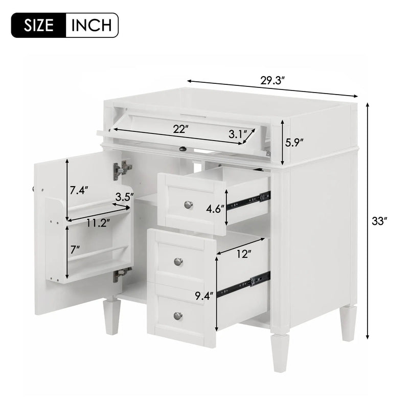 Bathroom Vanity With 2 Drawers And Tip-Out Drawer, Storage Cabinet by Unique Piece Furniture