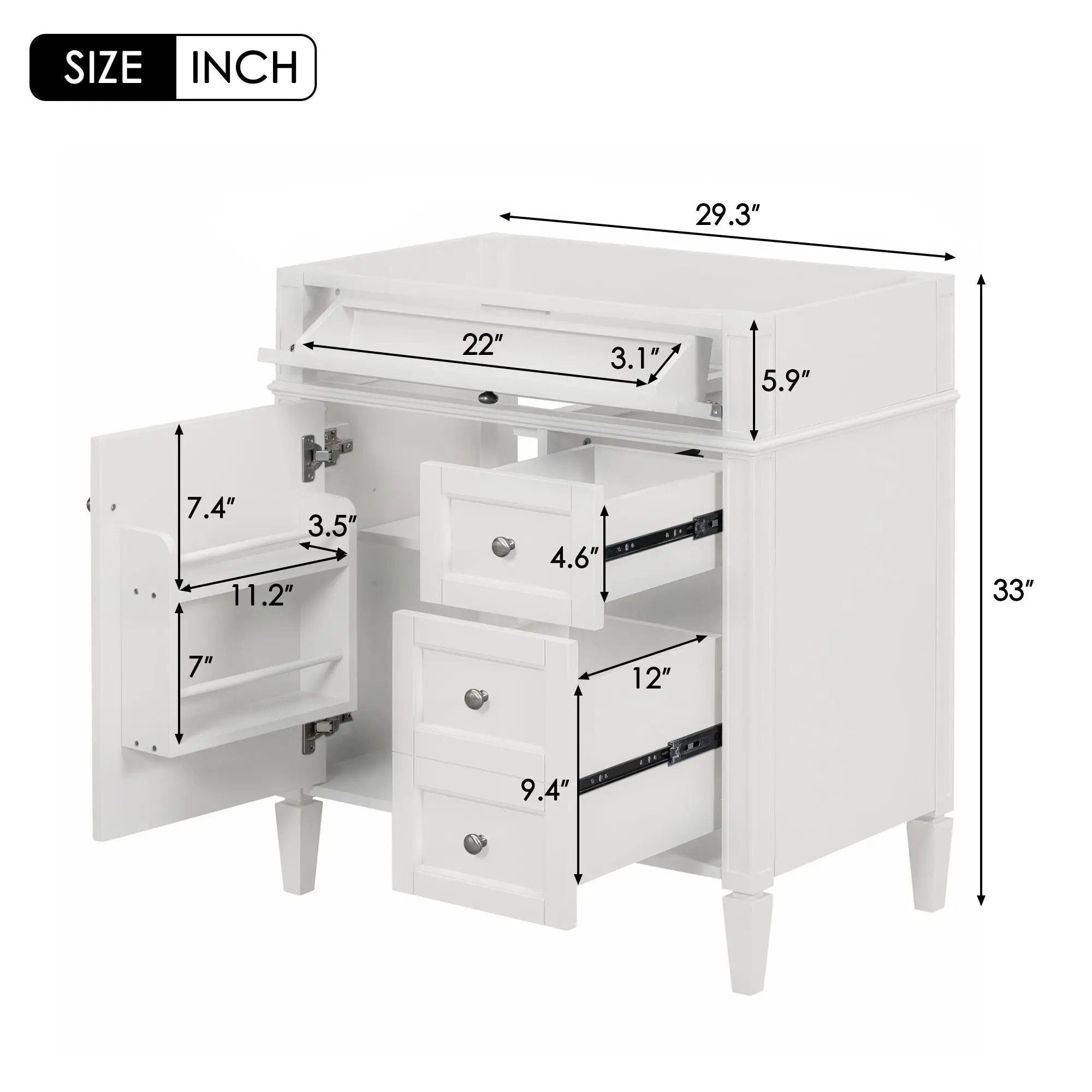 Bathroom Vanity With 2 Drawers And Tip-Out Drawer, Storage Cabinet by HouseOfZazla