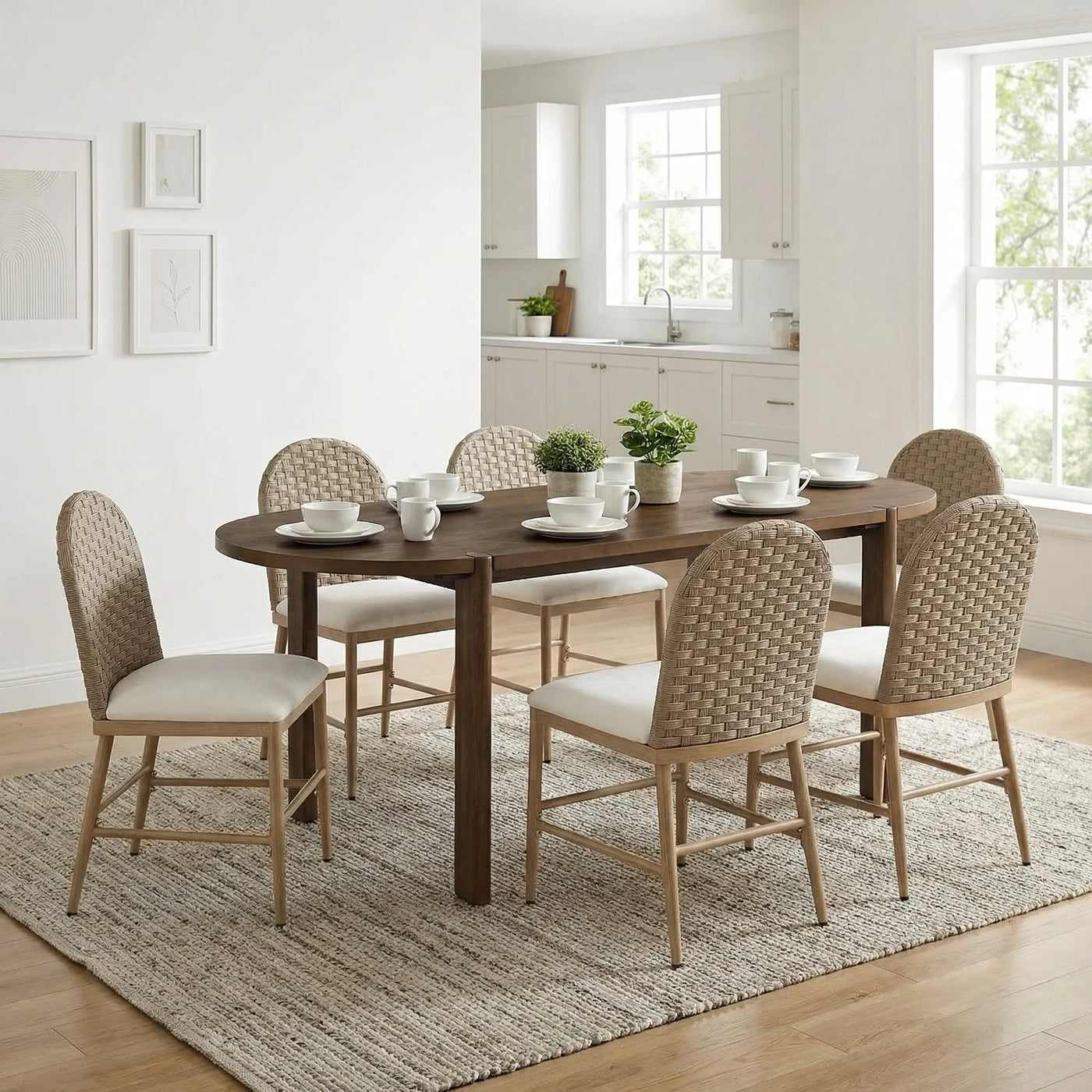 7 Pieces Modern Oval Dining Set, Rustic Farmhouse Solid Wood Kitchen Table Set for 6 by HouseOfZazla