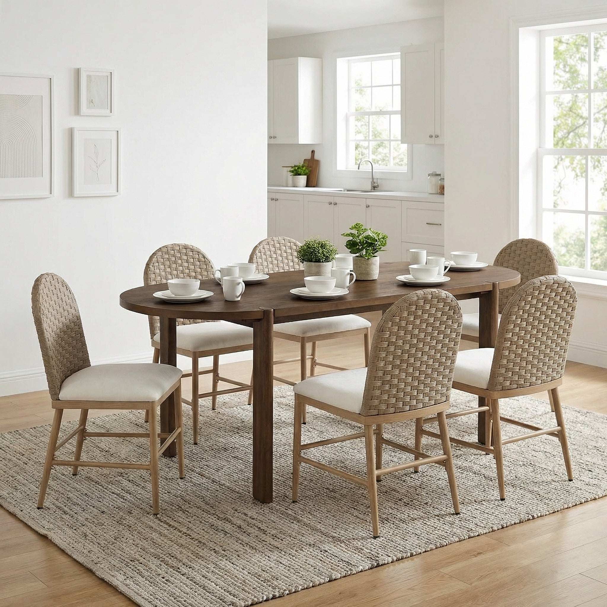 7 Pieces Modern Oval Dining Set, Rustic Farmhouse Solid Wood Kitchen Table Set for 6 by HouseOfZazla