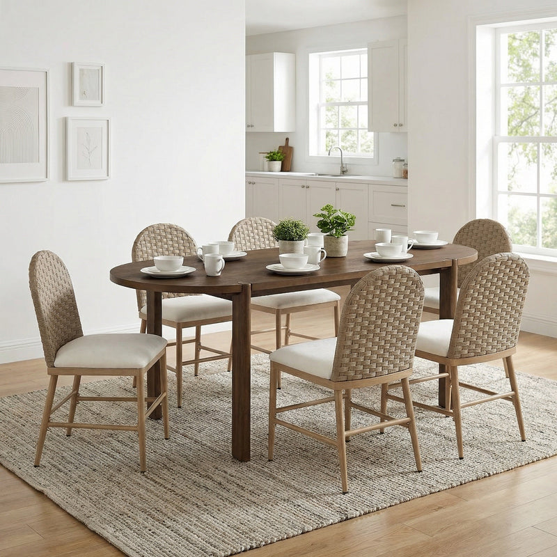 7 Pieces Modern Oval Dining Set, Rustic Farmhouse Solid Wood Kitchen Table Set for 6 by HouseOfZazla