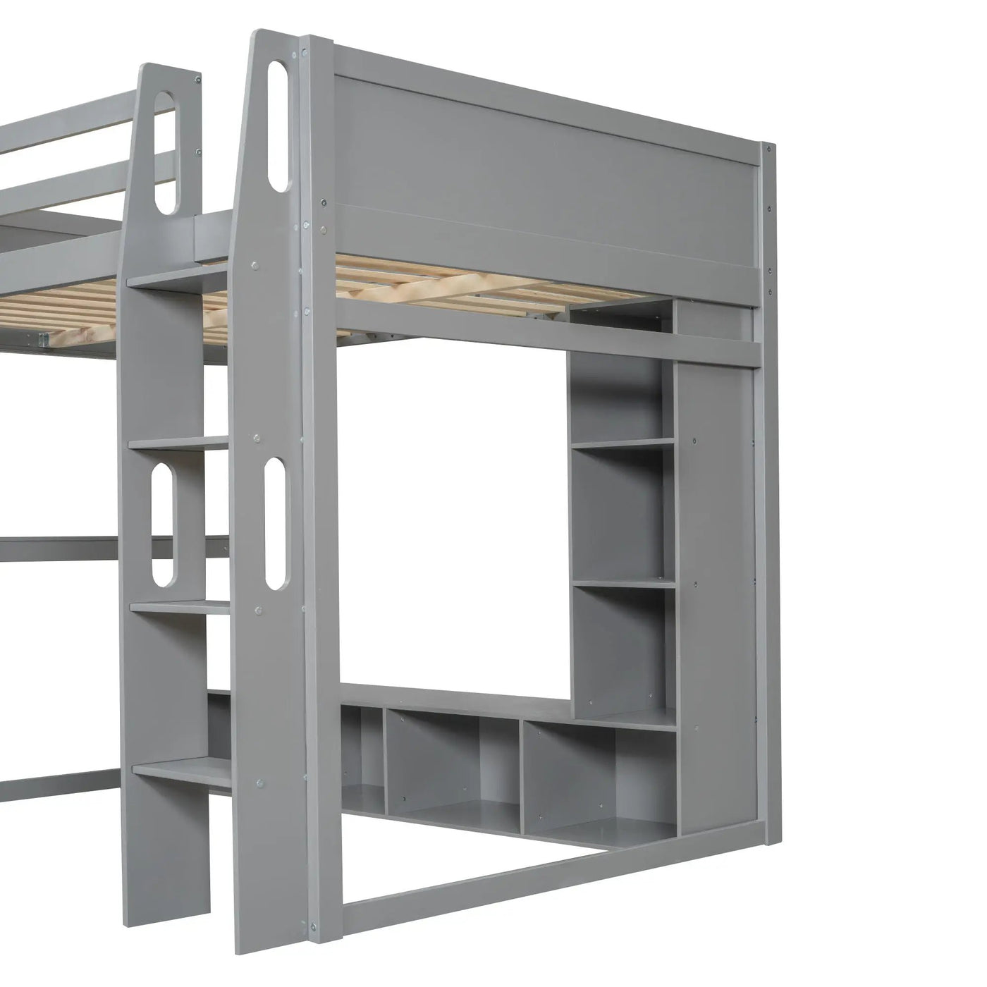 Gaming Loft Bed With Desk, Multi Storage Shelves, LED Lighting, And Hanging Clothes Rack by HouseOfZazla