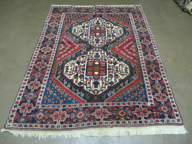 4' X 5.5' Vintage Handmade Turkish Tribal Wool Rug Medallion Nice by Jewel Rugs