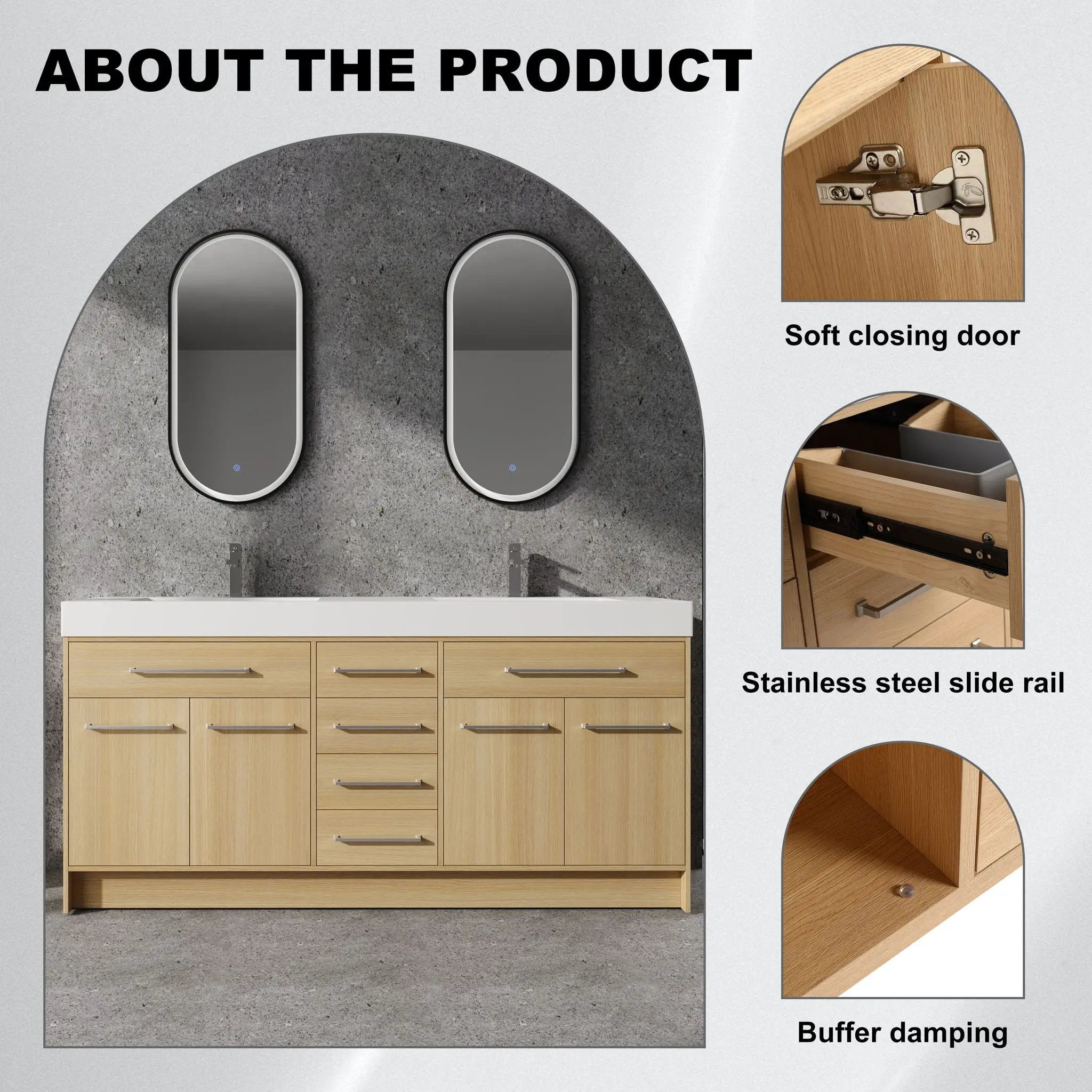Freestanding Bathroom Vanity With Resin Sink, Soft-Closing Doors And Drawers by Unique Piece Furniture