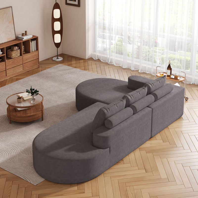 Modern Curved Sofa, L-Shaped Modular Sectional Set With 3 Pillows by HouseOfZazla