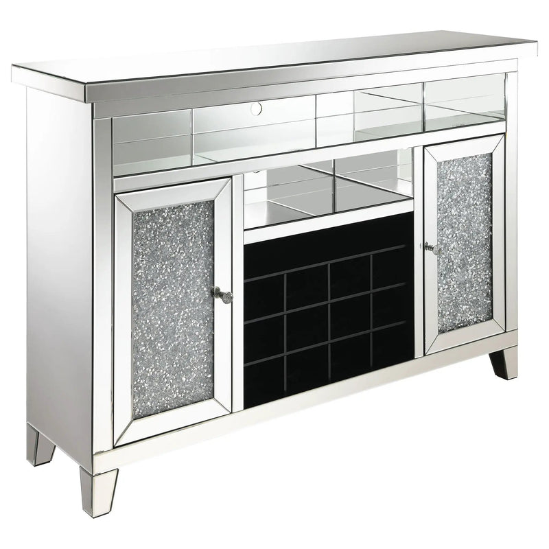 Melinda 2-door LED Mirrored Wine Storage Bar Cabinet Silver by Unique Piece Furniture