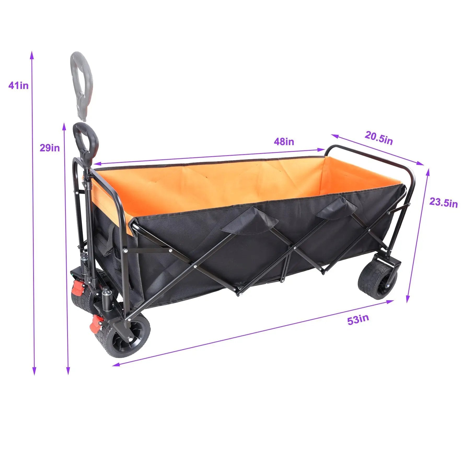 Big Large Capacity Folding Wagon Cart with Extender (Black + Orange) by HouseOfZazla
