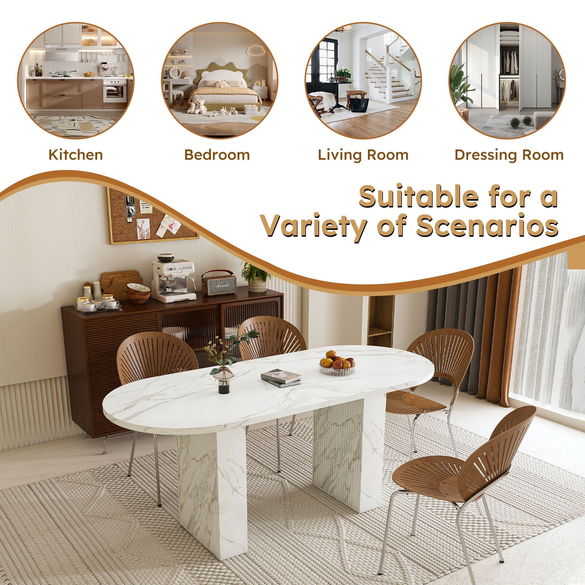 Oval Dining Table With Wood Strip Base by HouseOfZazla