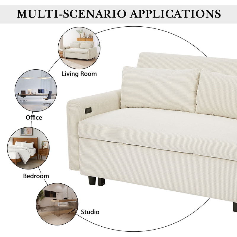 Pull-Out 2 Seat Modern Sleeper Sofa With 2 Throw Pillows And USB Ports by HouseOfZazla