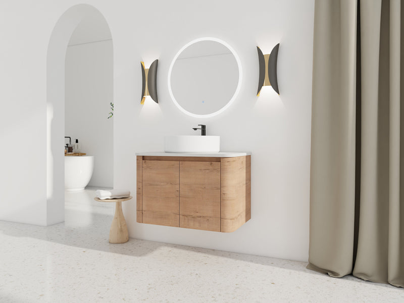30" Wall-Mounted Bathroom Vanity With Ceramic Art Sink & 2 Soft-Close Doors by HouseOfZazla
