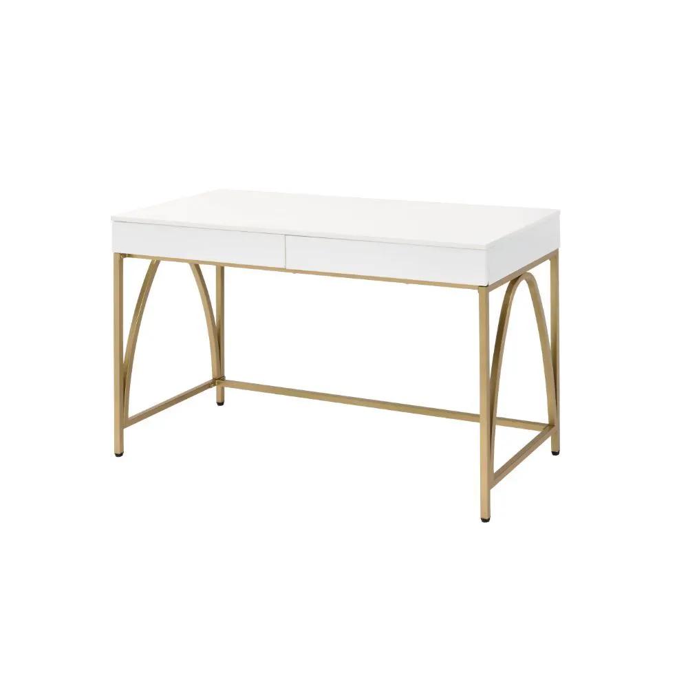 Lightmane - Writing Desk (Same Ac00900) - White High Gloss & Gold by Unique Piece Furniture