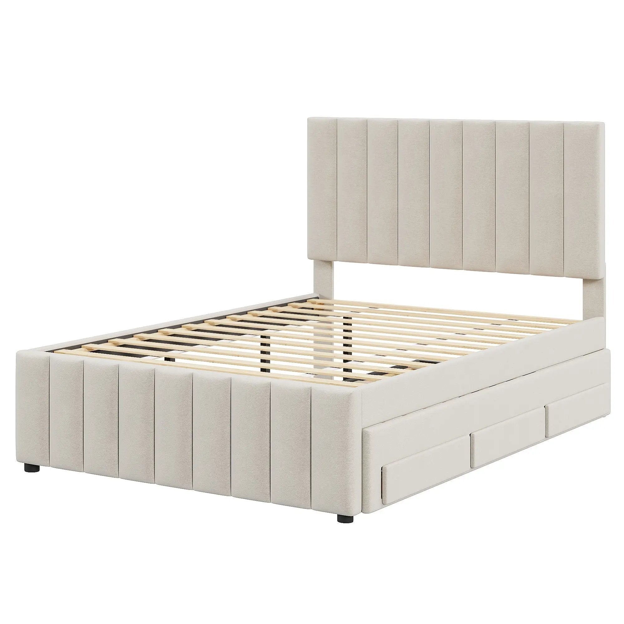 Upholstered Platform Bed With Twin Size Trundle And 3 Drawers by HouseOfZazla