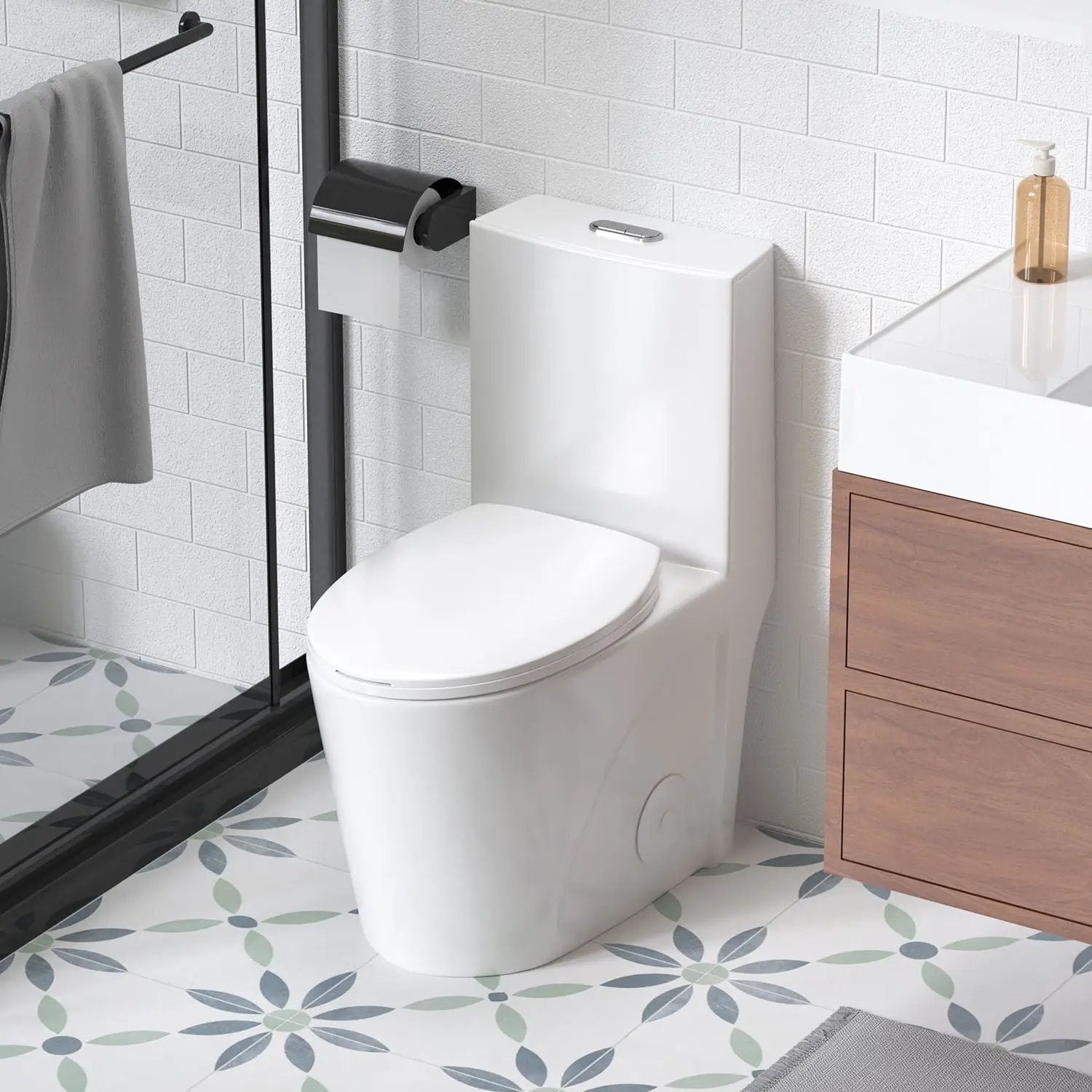Glossy Tornado Flush 1 Piece Toilet With Dual Flush, Soft Close Seat - Gloss White by HouseOfZazla