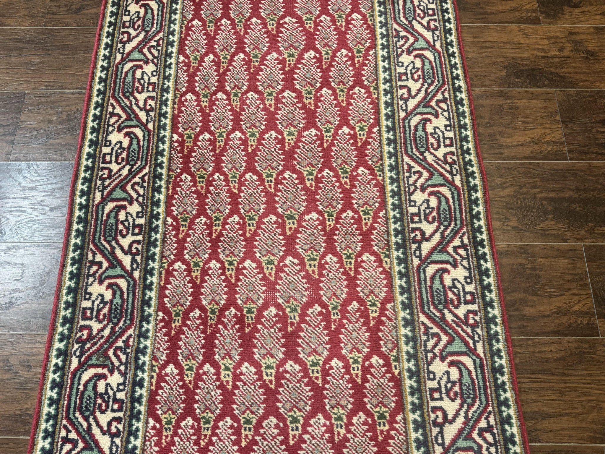 Persian Tabriz Runner Rug 3x16, Paisley Boteh Design, Red and Cream, Rug for Hallway, 16ft Wool Runner by Jewel Rugs