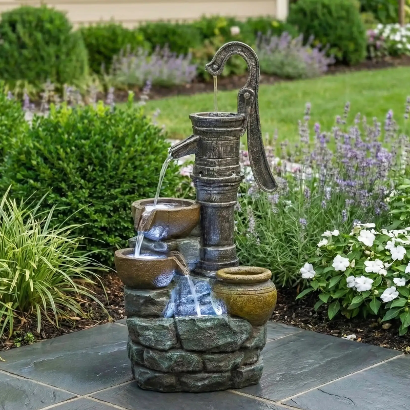 32'' H Large Outdoor Fountain with Vintage Pump by HouseOfZazla