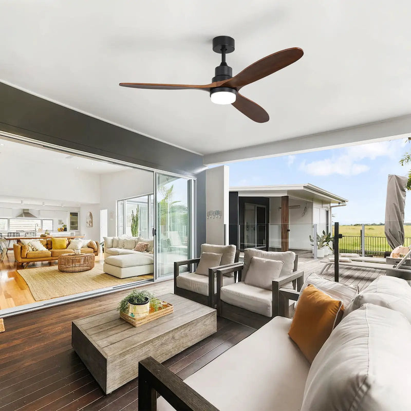 Ceiling Fan With Lights 3 Solid Wood Fan Blade Noiseless Reversible Motor Remote Control - Black by Unique Piece Furniture