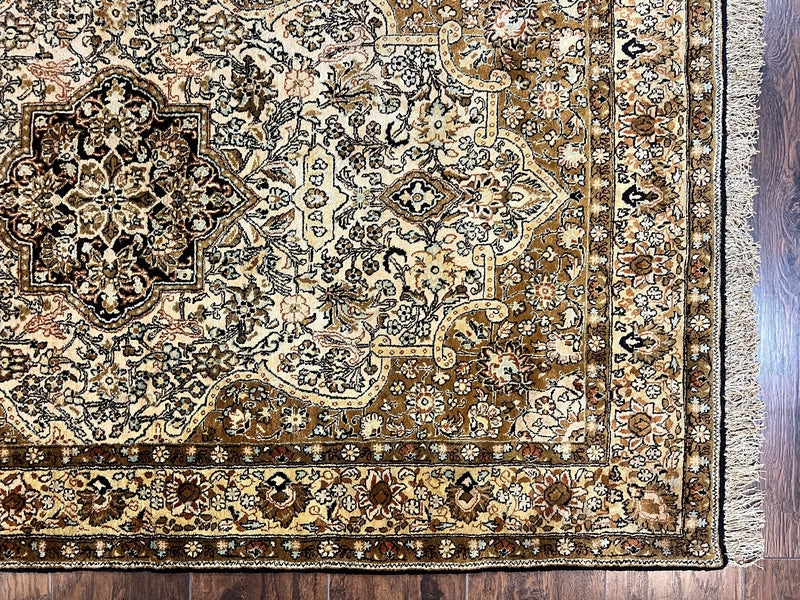 Persian Qum Silk Rug 3.5 x 5.5, Floral Medallion, Very Fine 350 KPSI, Handmade Silk on Silk Rug, Vintage by Jewel Rugs