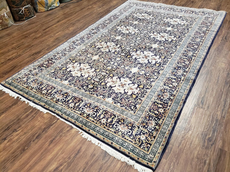Navy Blue Persian Kashan Rug, Hand-Knotted, Wool, 4' 8" x 7' 4", Pair B by Jewel Rugs
