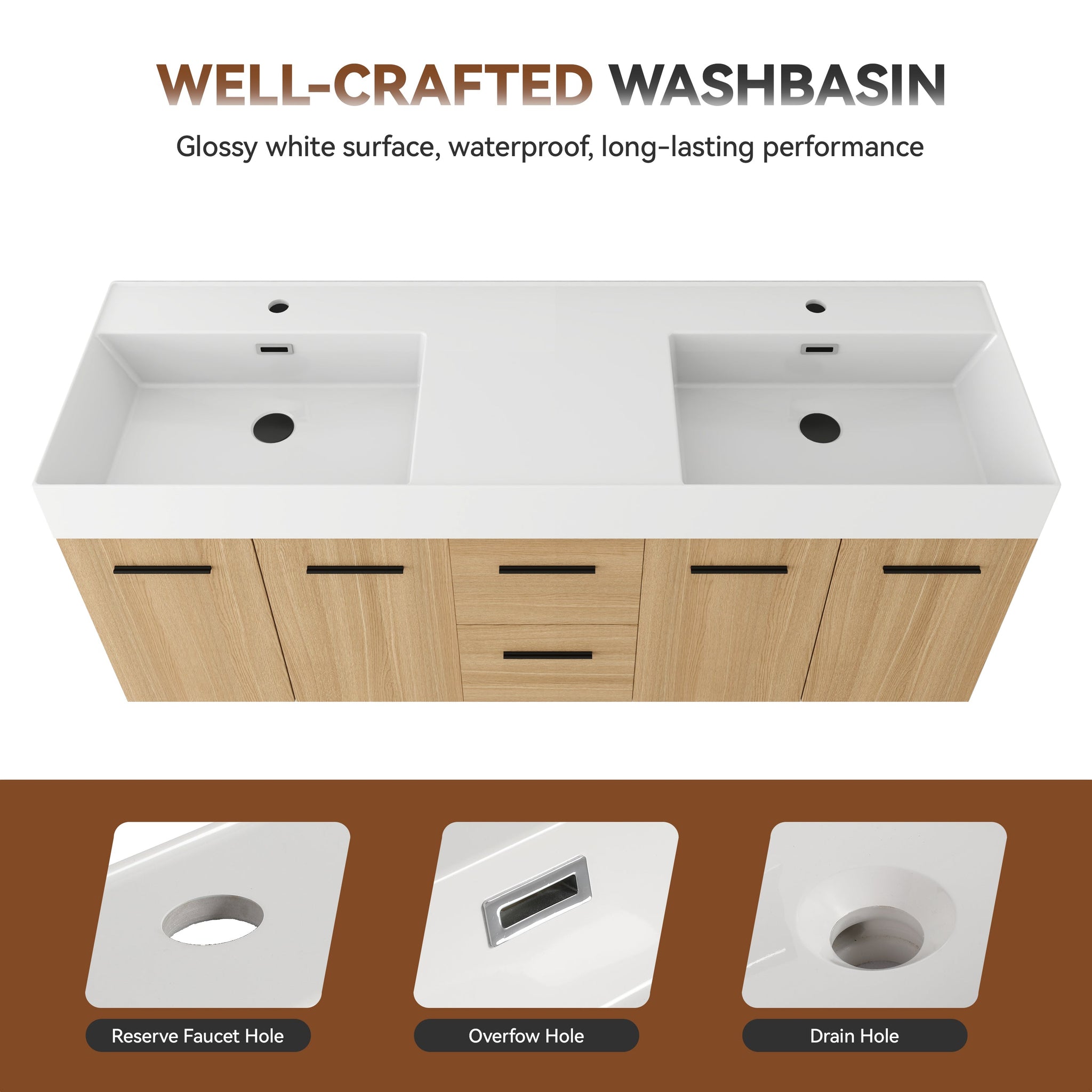 60" Floating Double Sink Bathroom Vanity with Drawers and Doors by HouseOfZazla