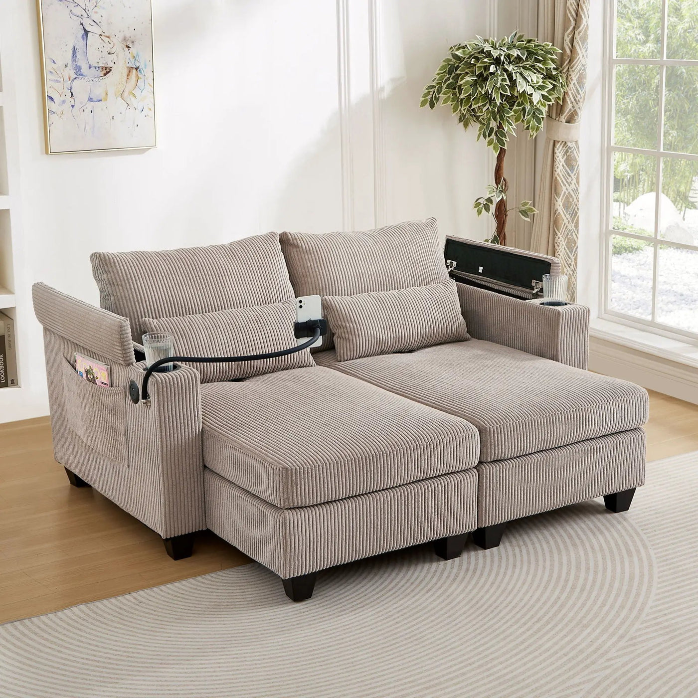 Convertible Chaise Lounge Sofa Chair With USB Ports, Cup Holders, Phone Holder And Storage by Unique Piece Furniture