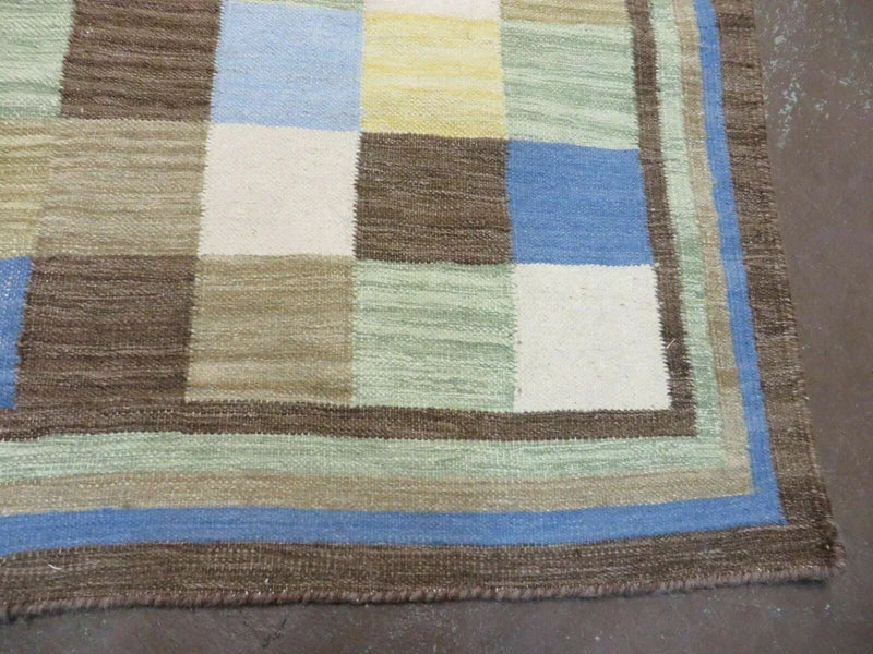 5' X 8' Hand-knotted Kilim Dhurrie Wool Cotton Rug Flat Weave Carpet Checkered Pattern Colorful Multicolor by Jewel Rugs