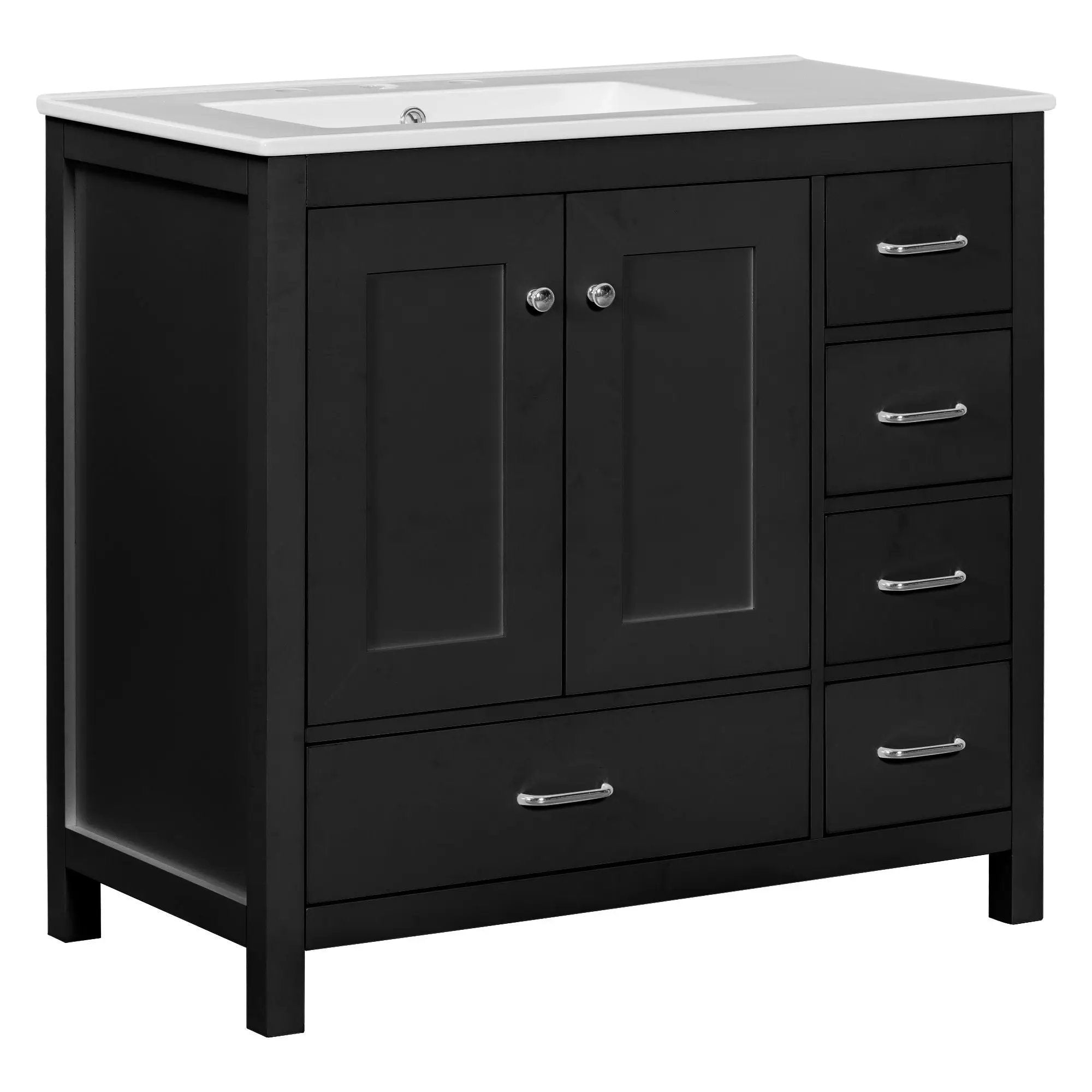 Bathroom Vanity With Ceramic Sink Combo, Abundant Storage Cabinet 2 Soft Close Doors And 5 Drawers by HouseOfZazla