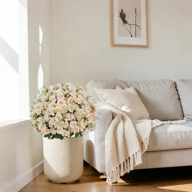 Artificial Snow Lotus Potted Plant, Artificial Floral Decor For Indoor & Outdoor Spaces - White / Pink by HouseOfZazla