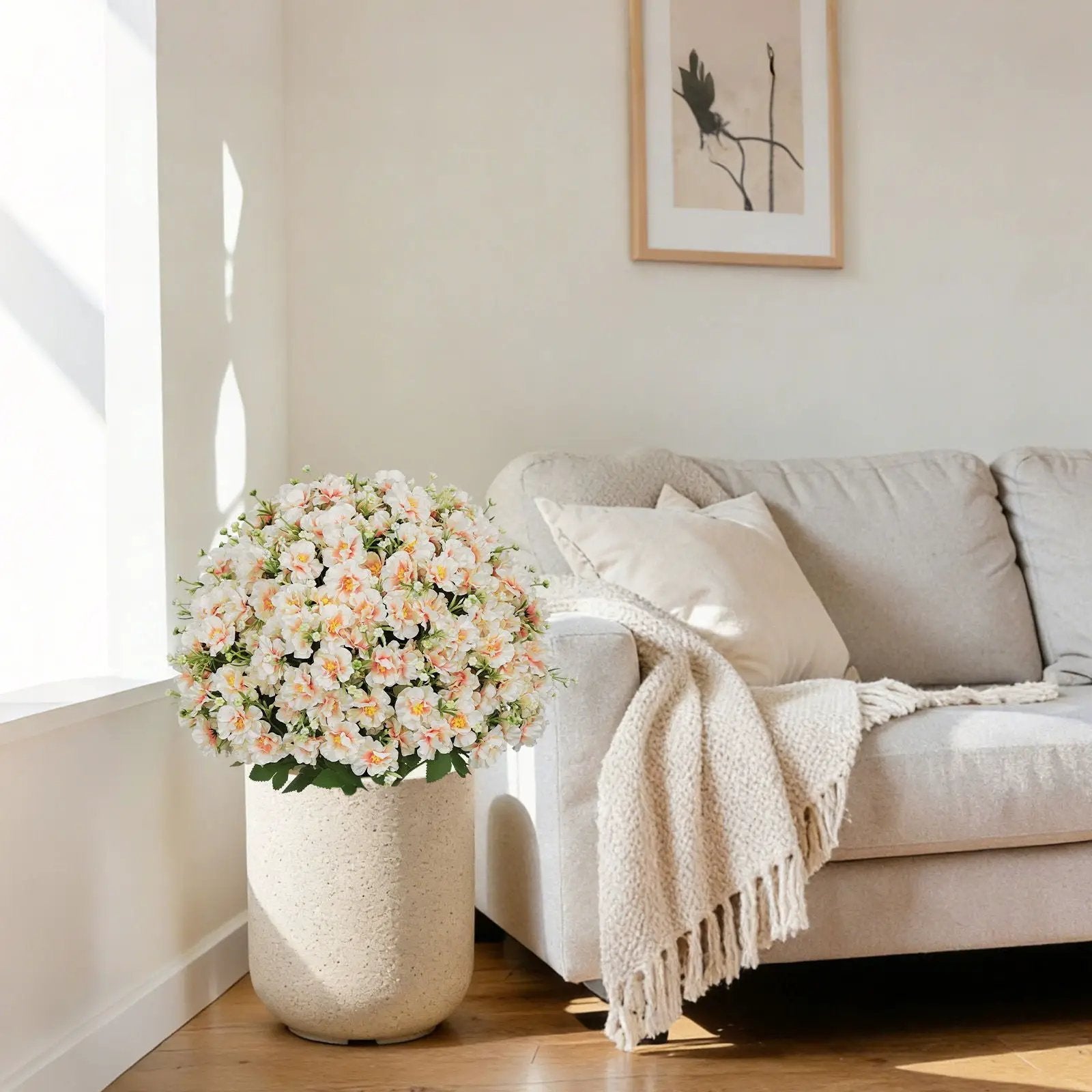 Artificial Snow Lotus Potted Plant, Artificial Floral Decor For Indoor & Outdoor Spaces - White / Pink by Unique Piece Furniture