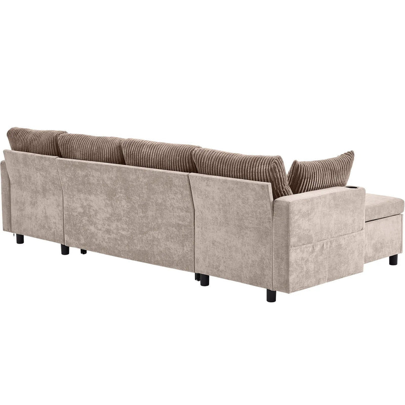 Sectional Sofa Bed With Pull Out Sleeper, USB Ports, Cup Holders by HouseOfZazla