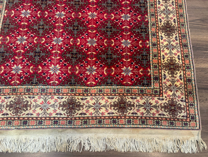 Turkish Sivas Rug 4x6, Red and Cream, Allover Design, Handmade Vintage by Jewel Rugs