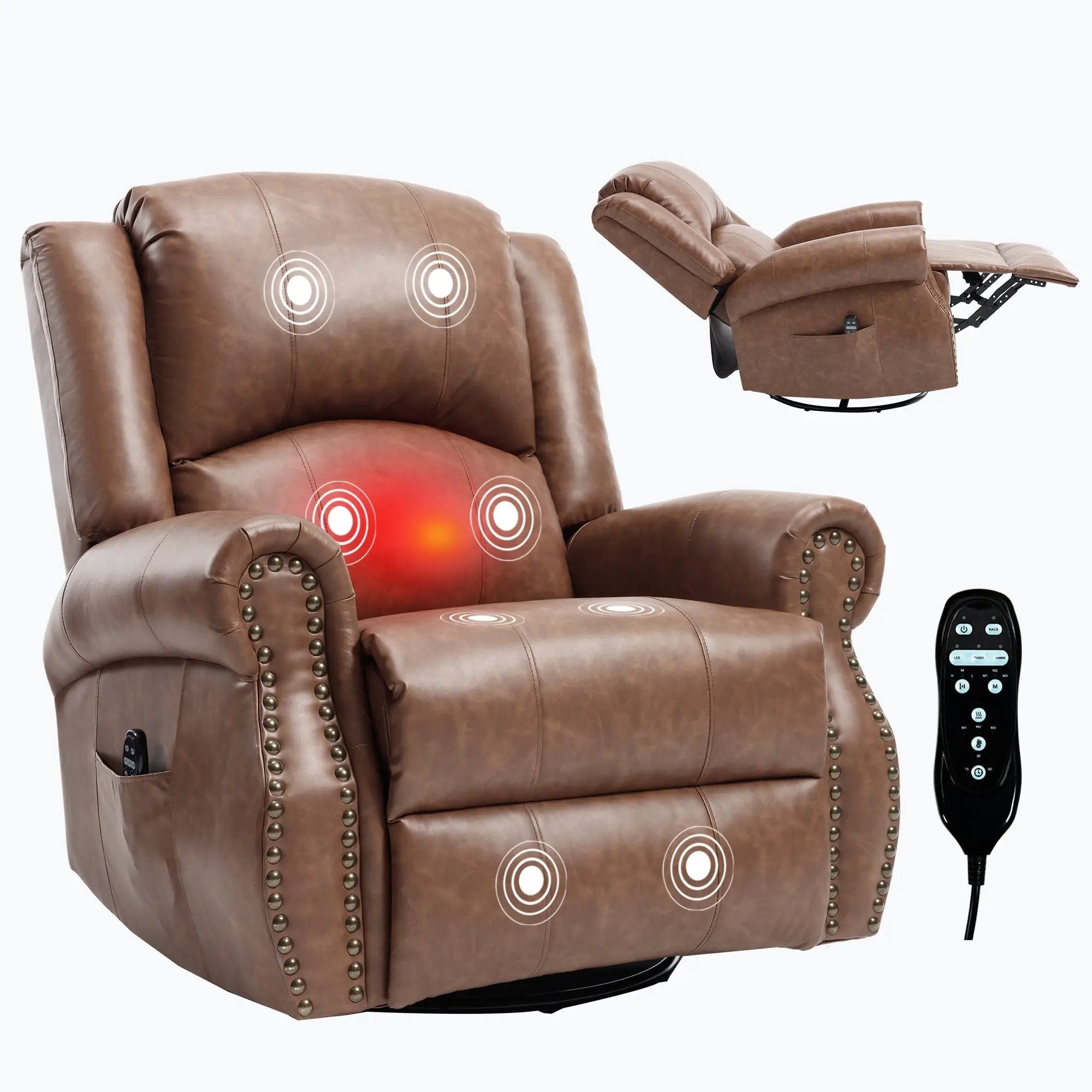 Heat Massage Manual Recliner Chair with Rocker and Swivel by HouseOfZazla