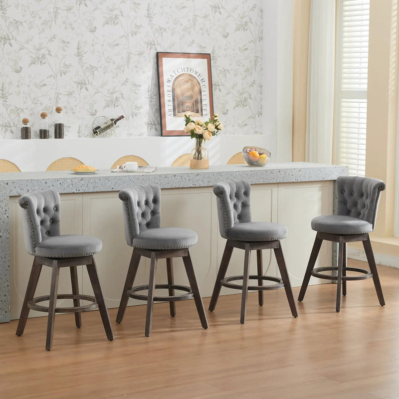 26" Counter Height Bar Stools Set of 2 with 360° Swivel and Velvet Upholstery by HouseOfZazla