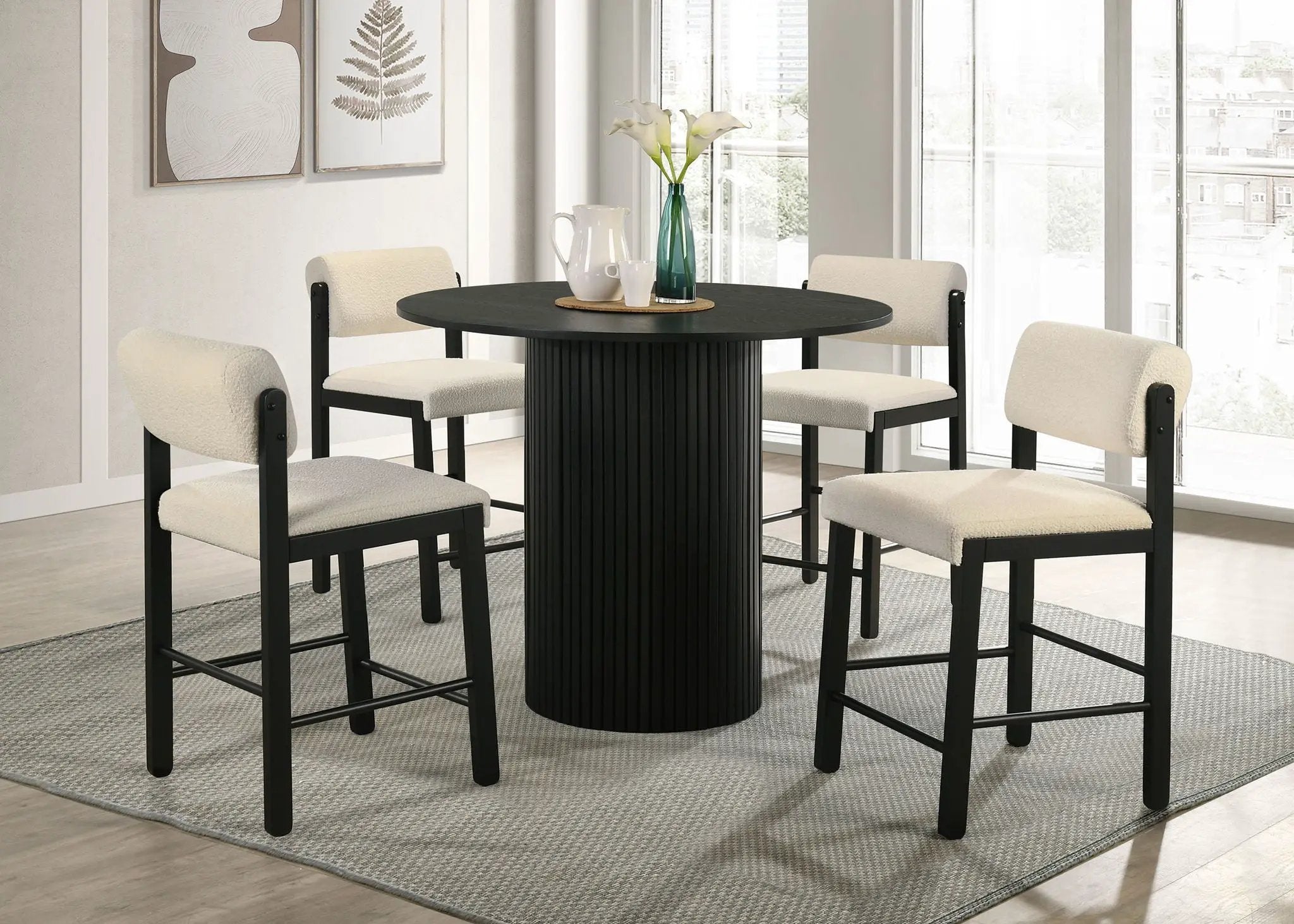 Hamlyn 5-piece Round Wood Counter Height Dining Set Cream and Black by Unique Piece Furniture