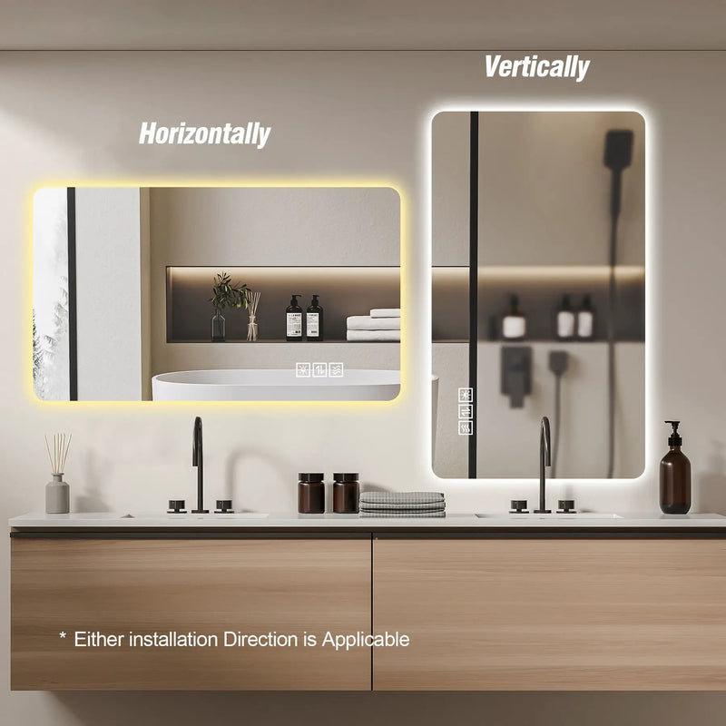 Wall Mounted LED Lighting Mirror With 3 Color Lighting, Dimming, Waterproof, Anti Fog, Touch Switch - Silver by HouseOfZazla