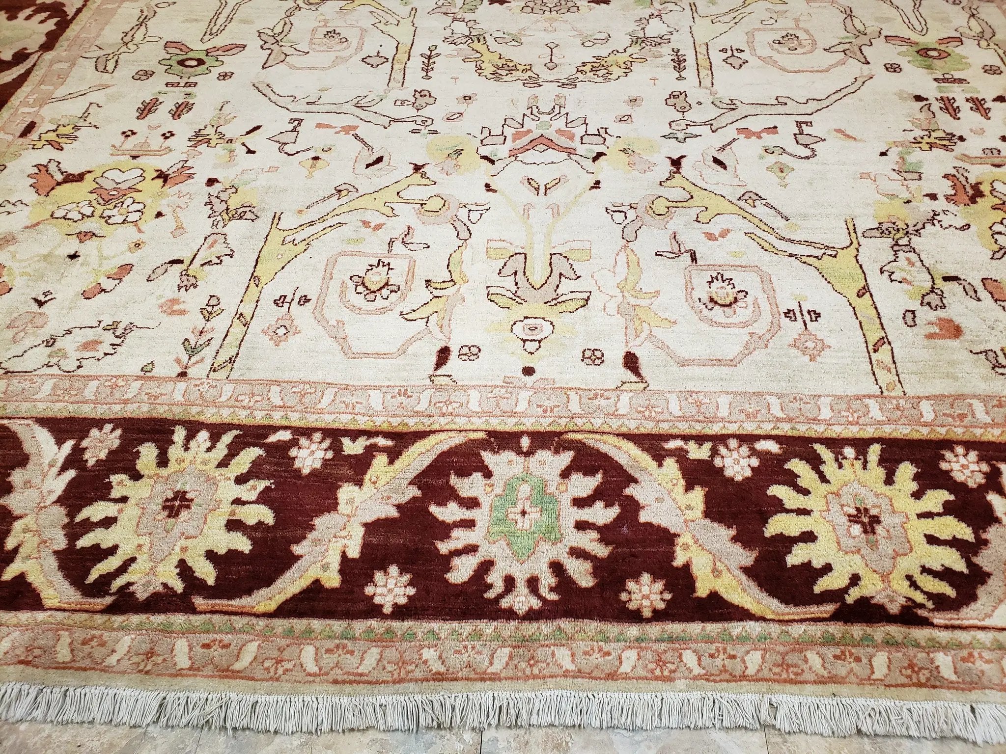 Beige and Maroon Peshawar Rug 10x15, Large Oushak Carpet, Pakistani Rug, Handmade Area Rug, Hand Knotted Rug, Living Room Rug, Nice Wool Rug by Jewel Rugs